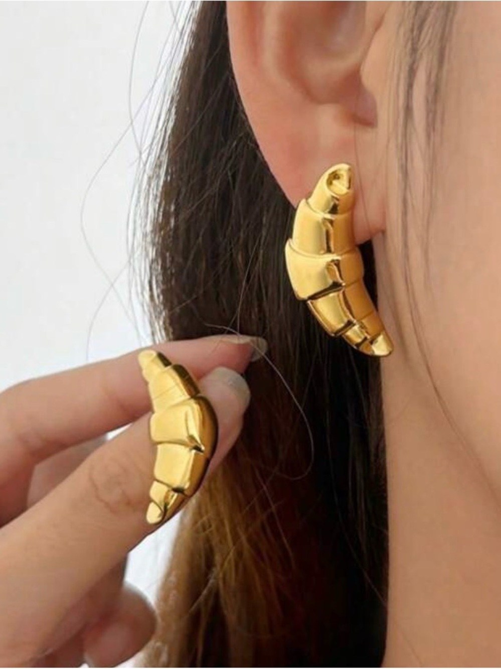 Gold Croissant Hoop Earrings - Women Jewelry